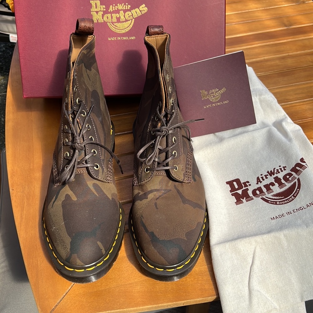 RARE NWT/Box Dr. Martens Pascal Olive & Dark Tan Camo+Abandon. England. US 10M